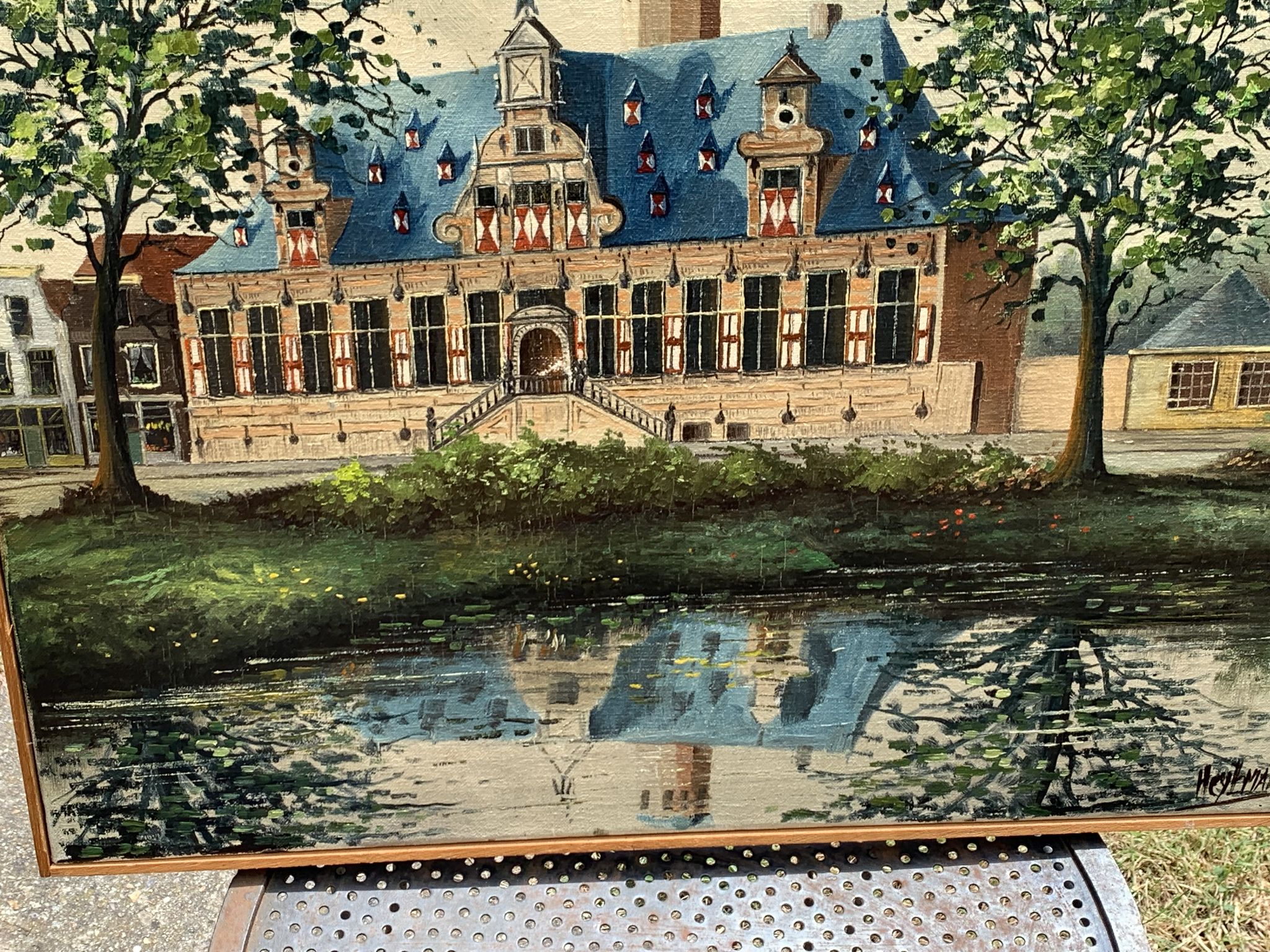 Painting monument architecture netherlands signed by Willem Heytman vintage