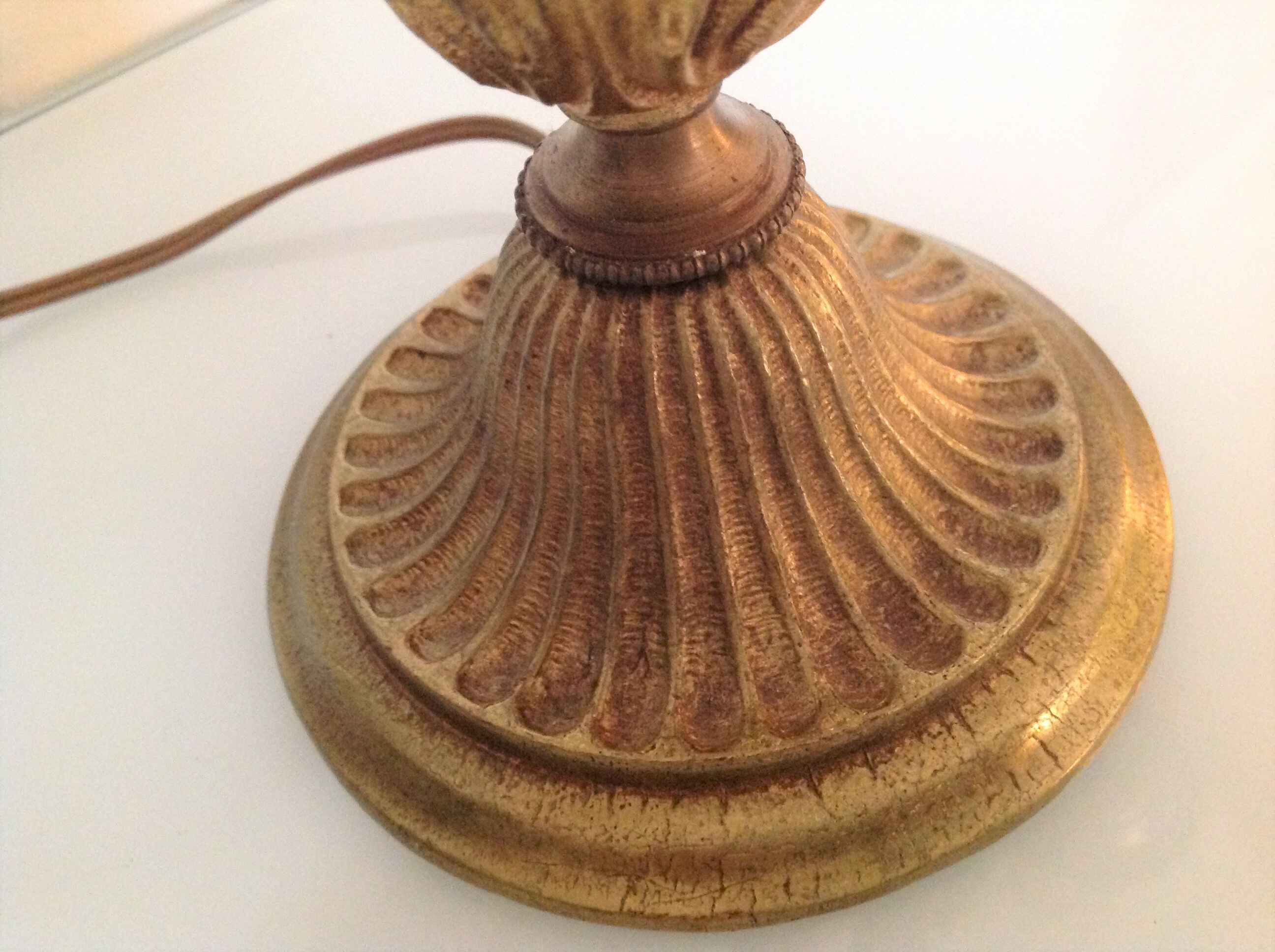 Empire style hot water bottle lamp with fabric lampshade / vintage 50-60s