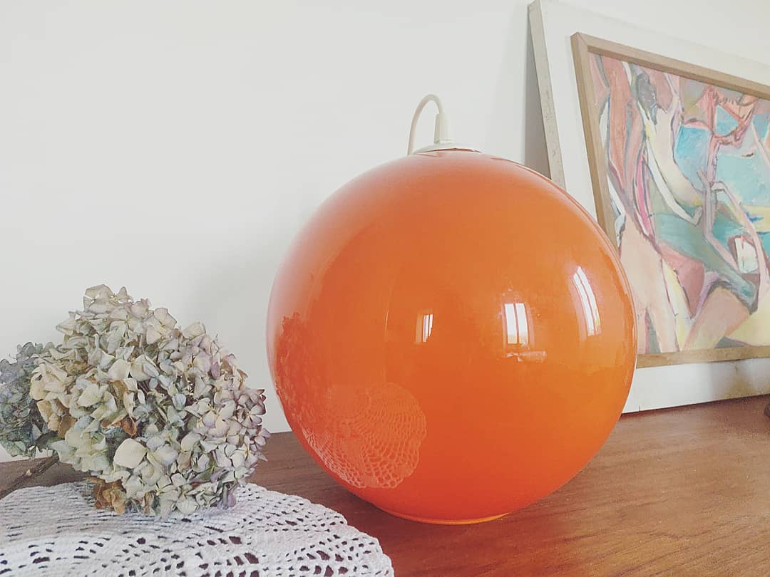 70s orange opaline hanging lamp