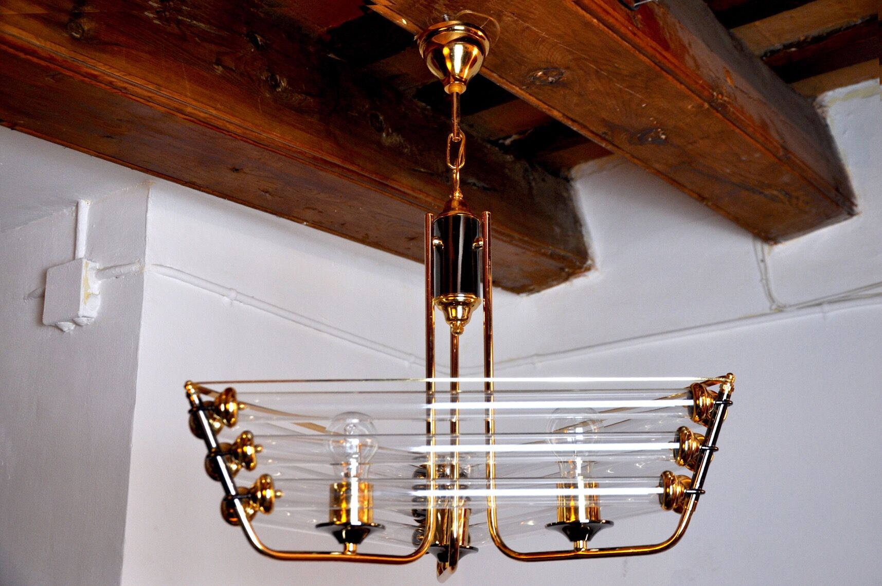 Lustre Venini tubulaire verre de Murano 1970, Italie