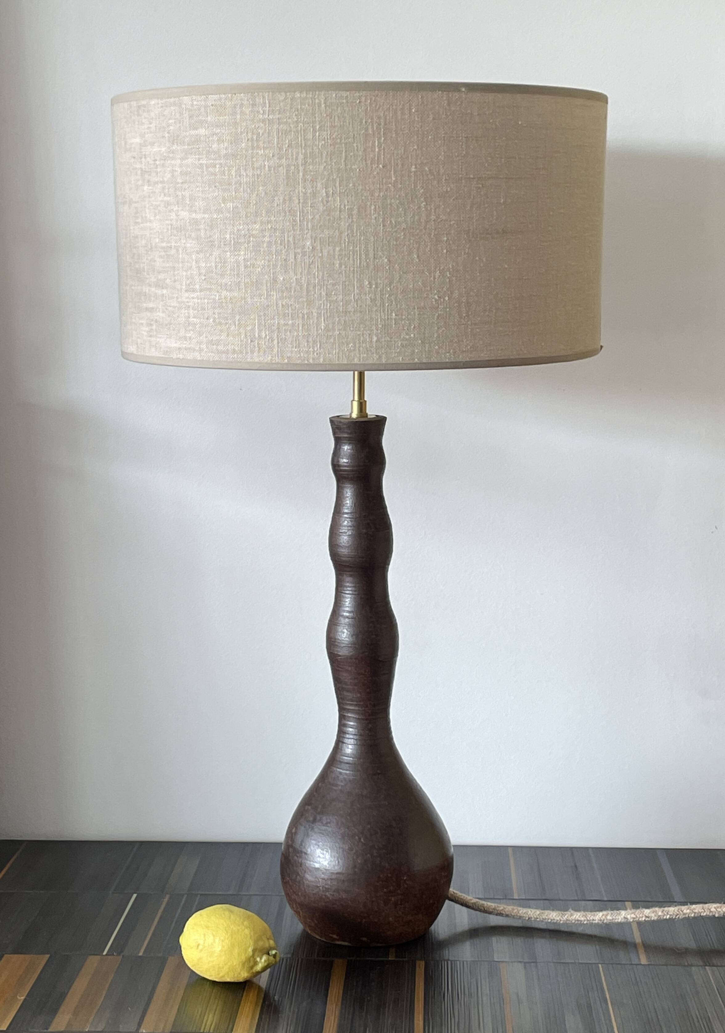 Large handmade stoneware lamp, 1960s-70s