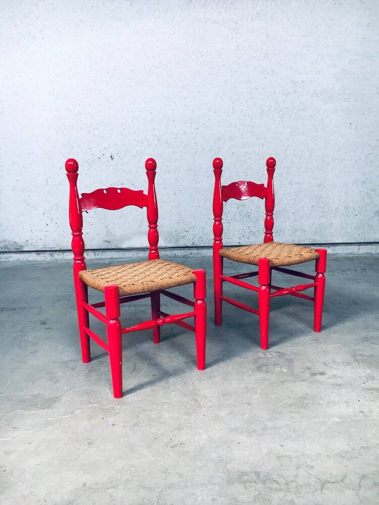 Set of Scandinavian Country Design Red Side Chairs, Sweden, 1960s