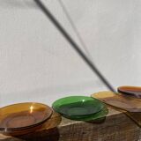 Set of 7 dishes in brown and green vintage glass