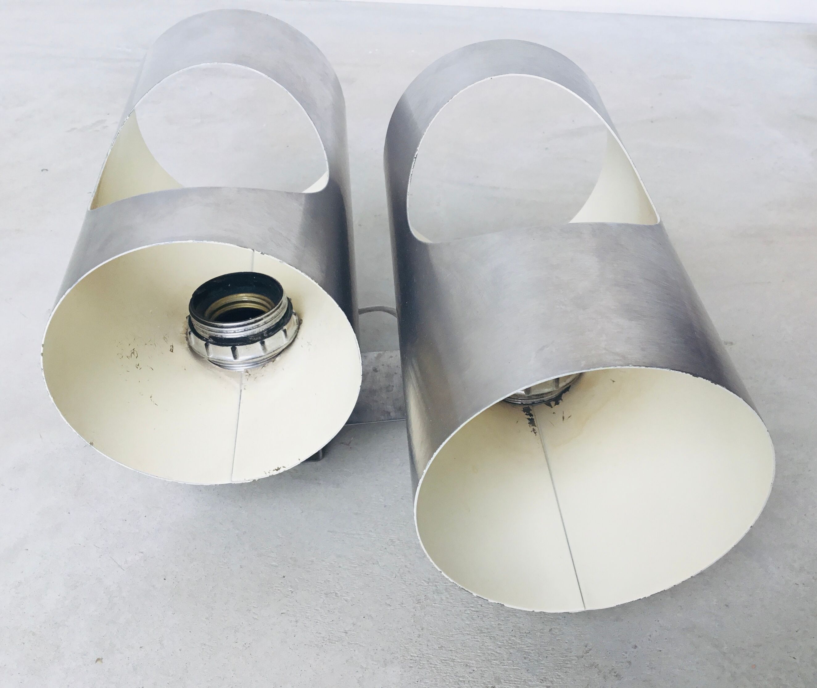 Double cylindrical wall lamp oxar stainless steel design 1970