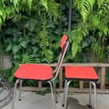 Red Formica chair and stool