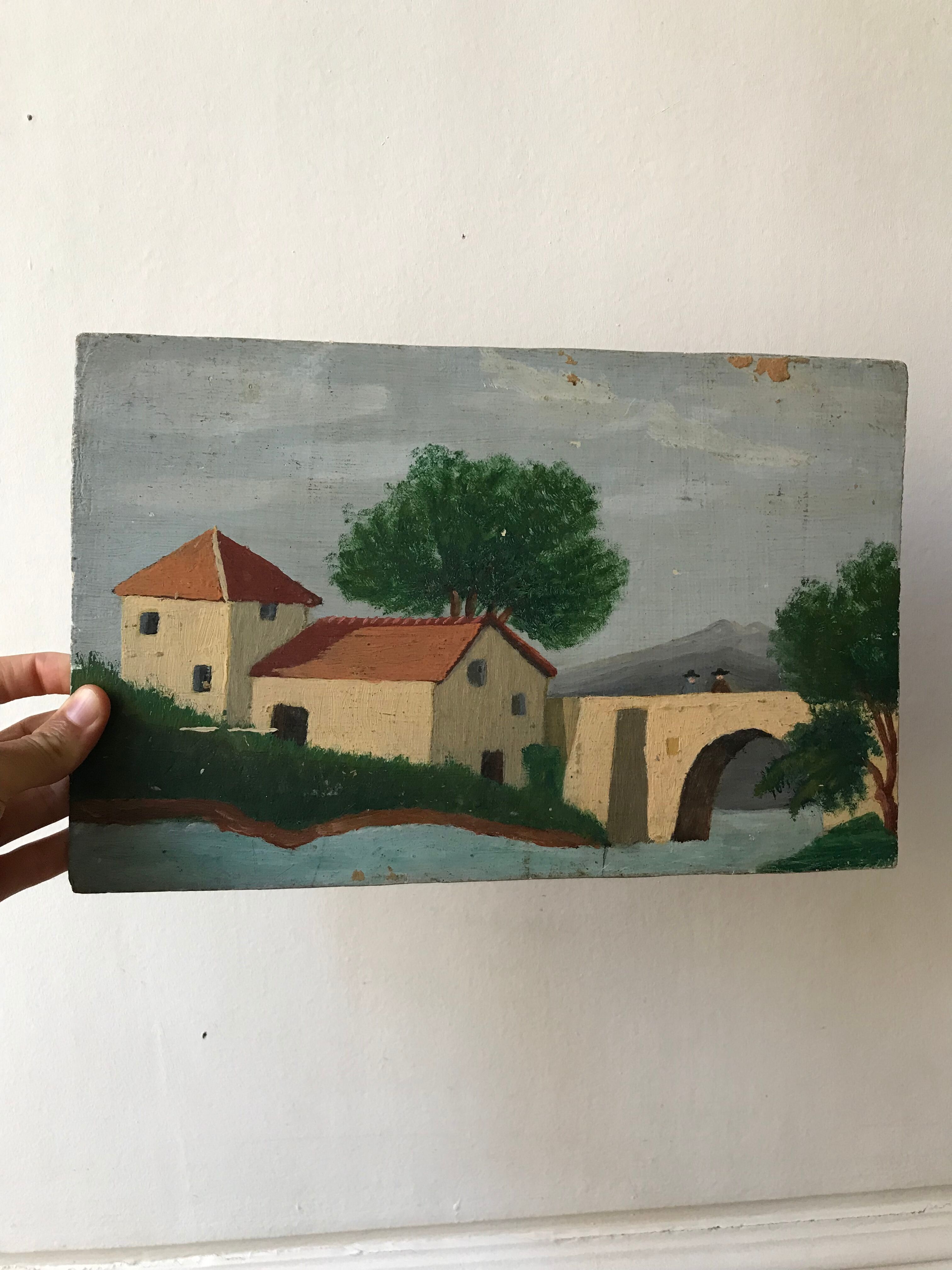 Painting oil old naïve landscape