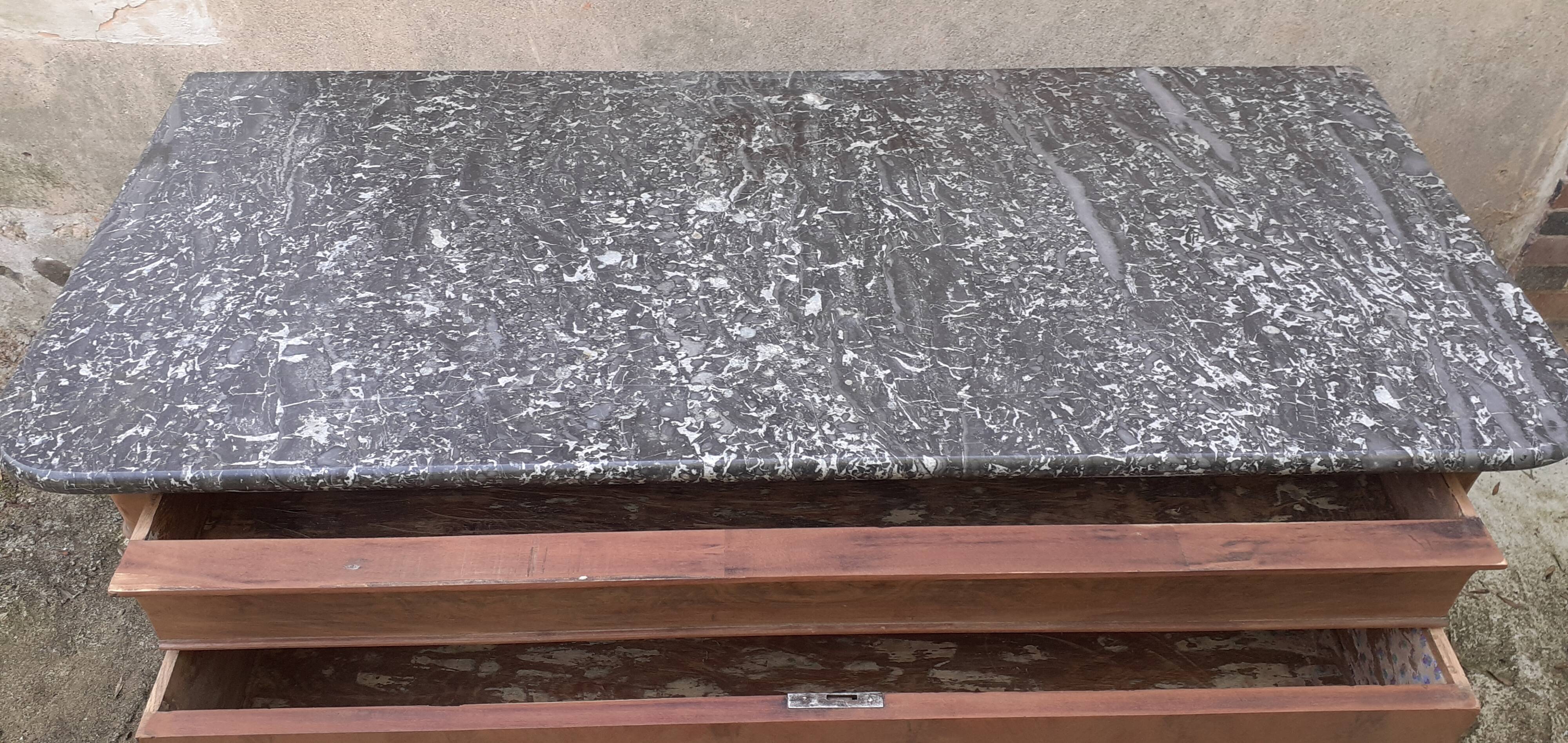 Louis Philippe style chest of drawers 4 drawers gray marble walnut raw wood