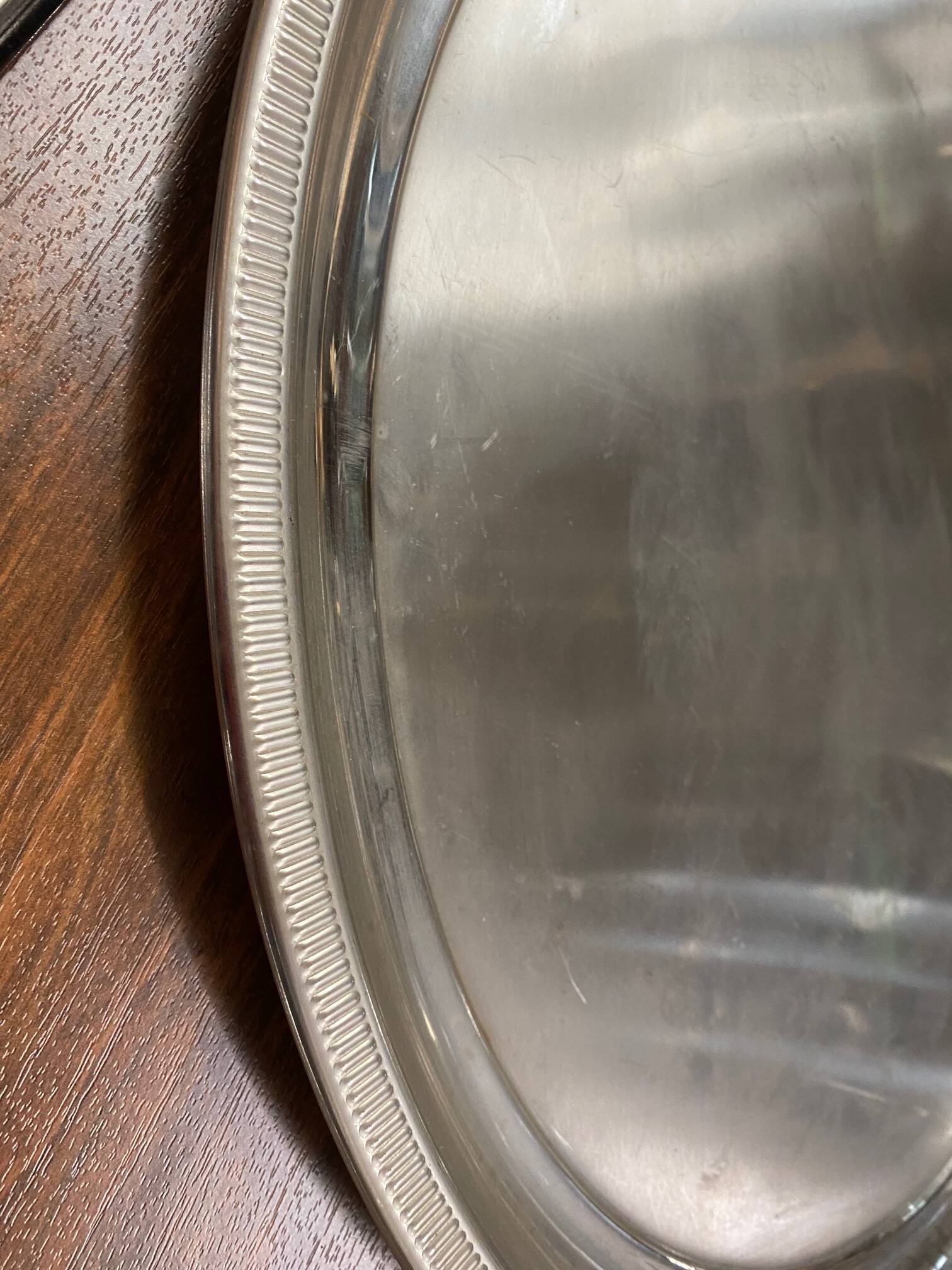 Large jean couzon stainless steel serving tray with fish decor handles