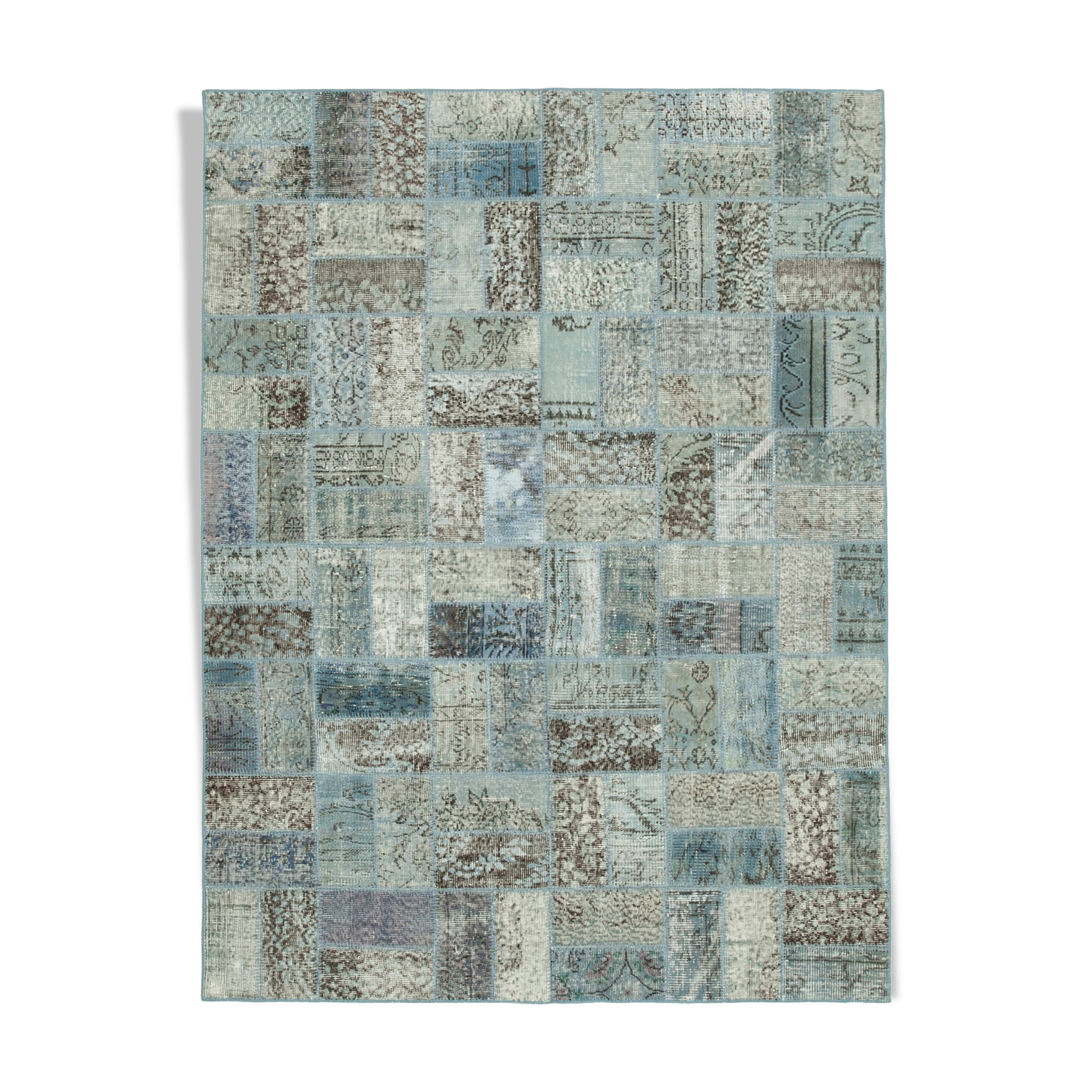 Handwoven turkish contemporary 178 cm x 235 cm blue patchwork carpet
