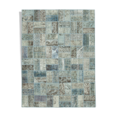 Handwoven turkish contemporary 178 cm x 235 cm blue patchwork carpet