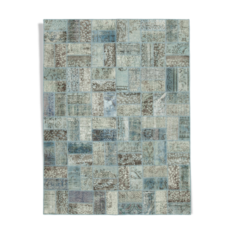 Handwoven turkish contemporary 178 cm x 235 cm blue patchwork carpet