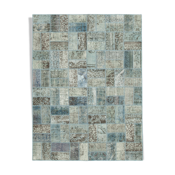 Handwoven turkish contemporary 178 cm x 235 cm blue patchwork carpet
