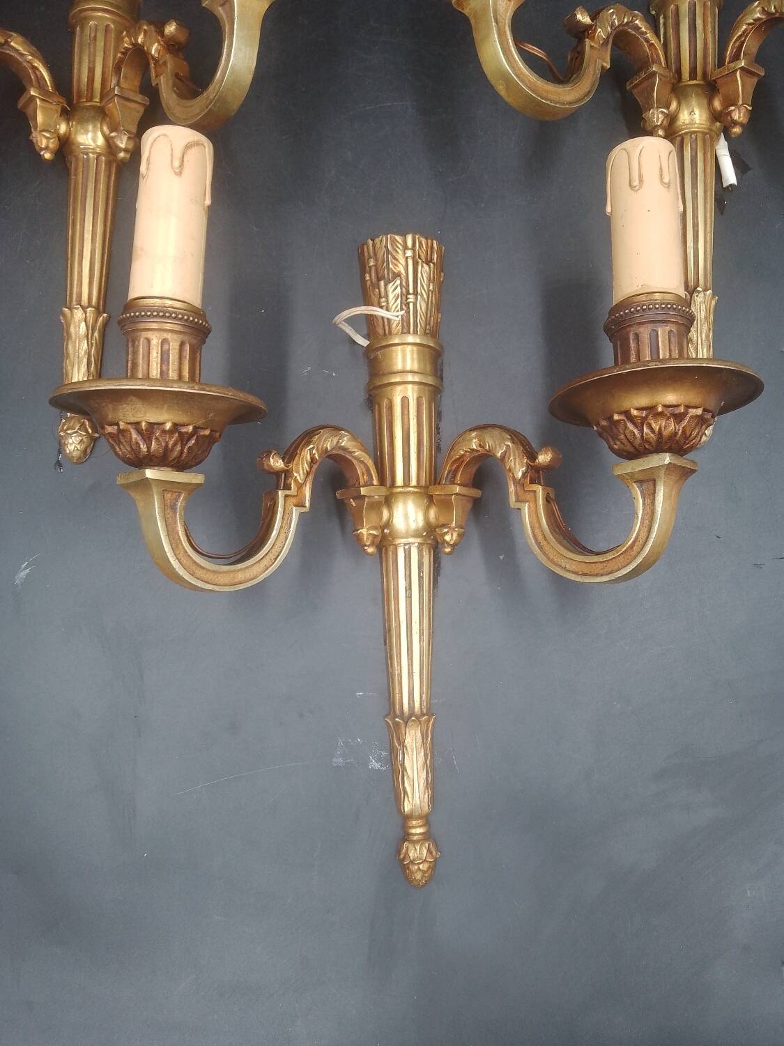 Set of three wall lights With two winding light arms Empire style Standard E14 bulb