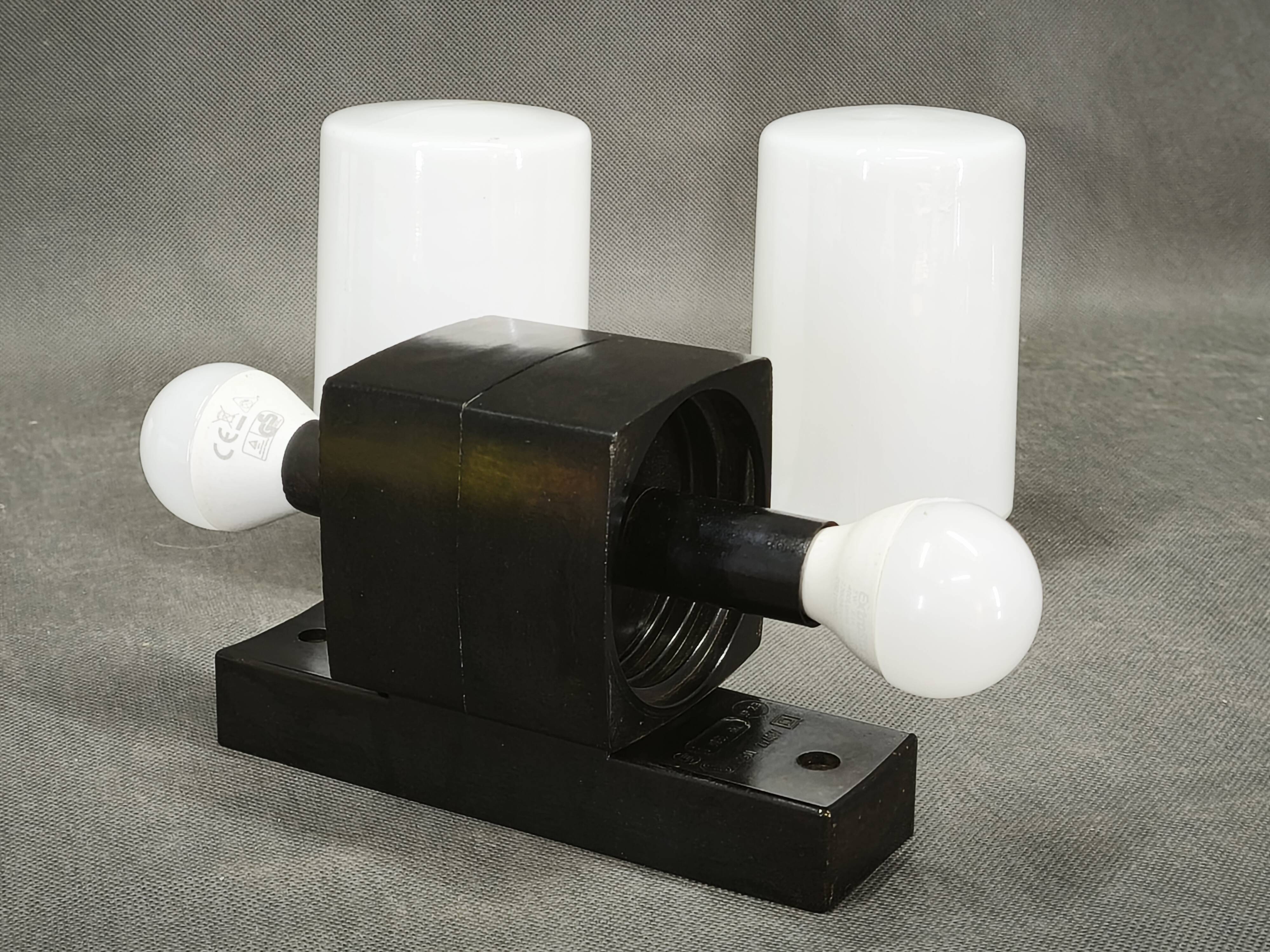 Pair of Czechoslovak Opaline Glass and Bakelite Wall Lights, 1960s