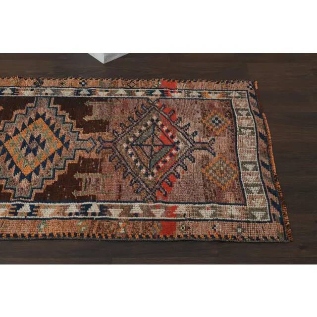 1970s Vintage Turkish Handmade Wool & Cotton Orange Runner Rug 80x356