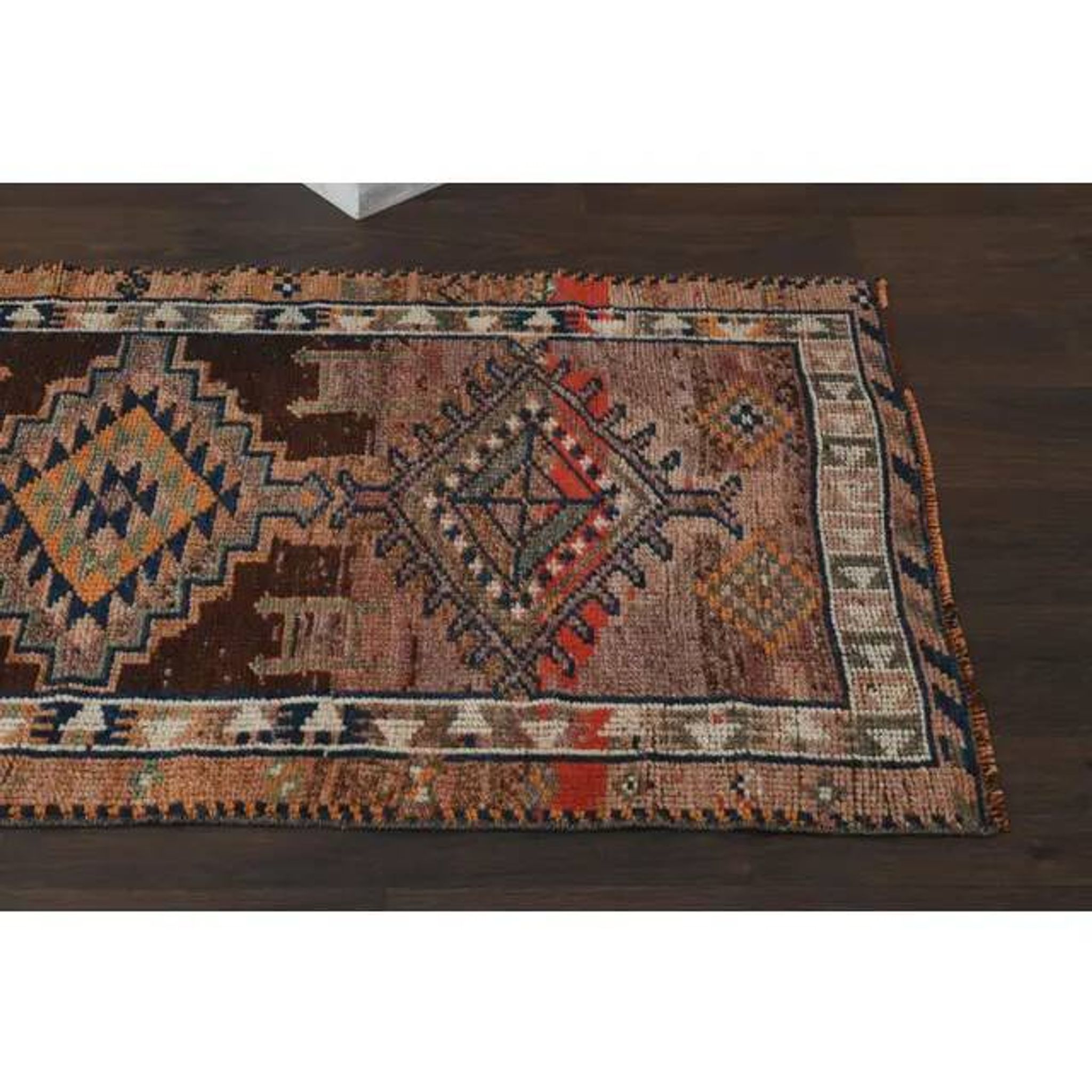 1970s Vintage Turkish Handmade Wool & Cotton Orange Runner Rug 80x356