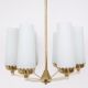 Vintage 6-arm chandelier in brass and milk glass, 1960s