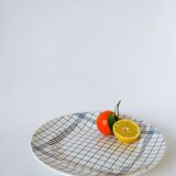 large round dish Gien blue and white striped 1960