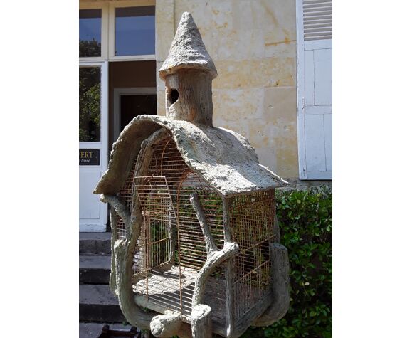 Cage oiseaux ciment faux bois | Selency