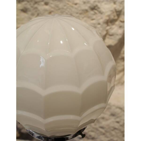 Chrome metal lamp with glass globe, Art Deco style, 20th century period.