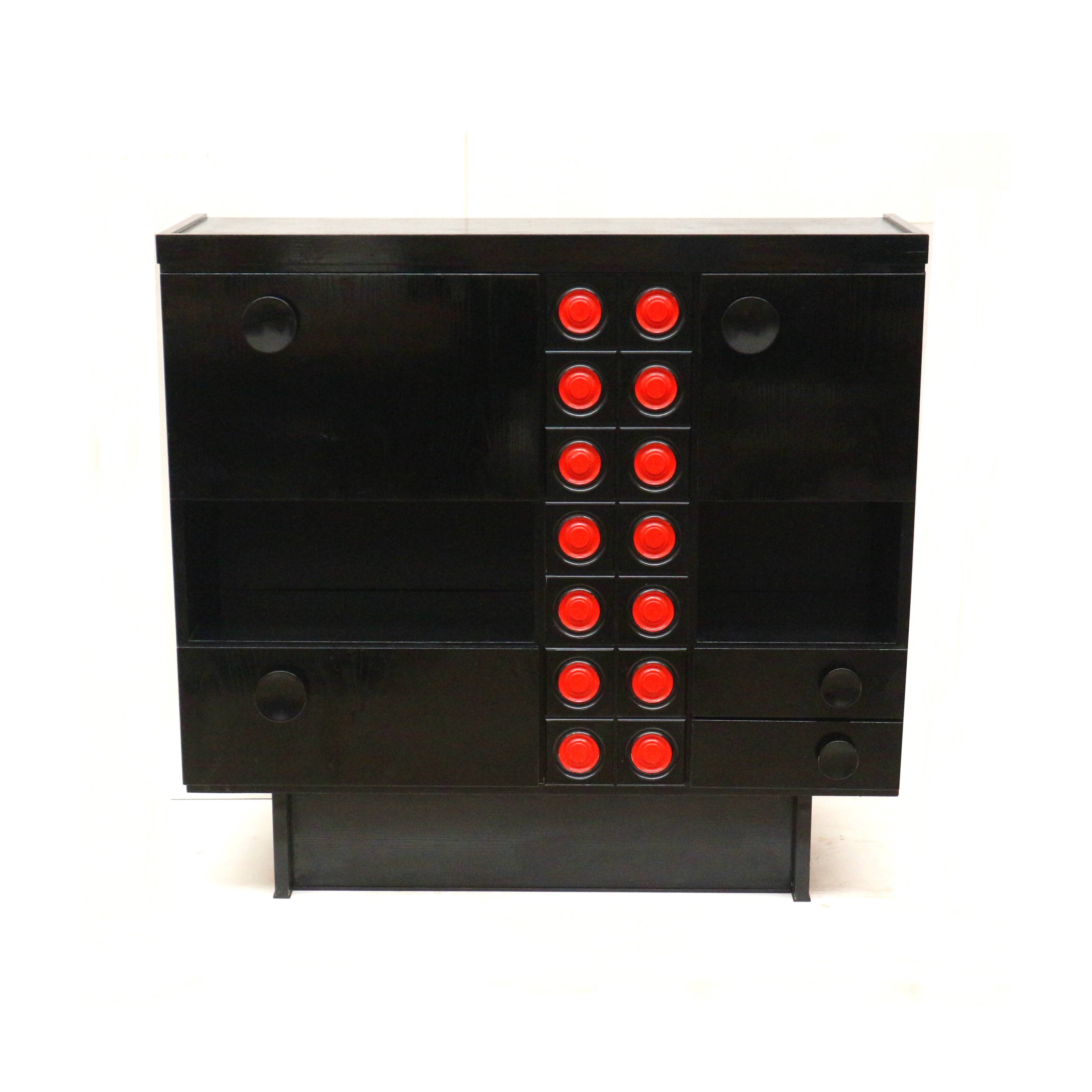 Vintage black Brutalist bar cabinet / sideboard