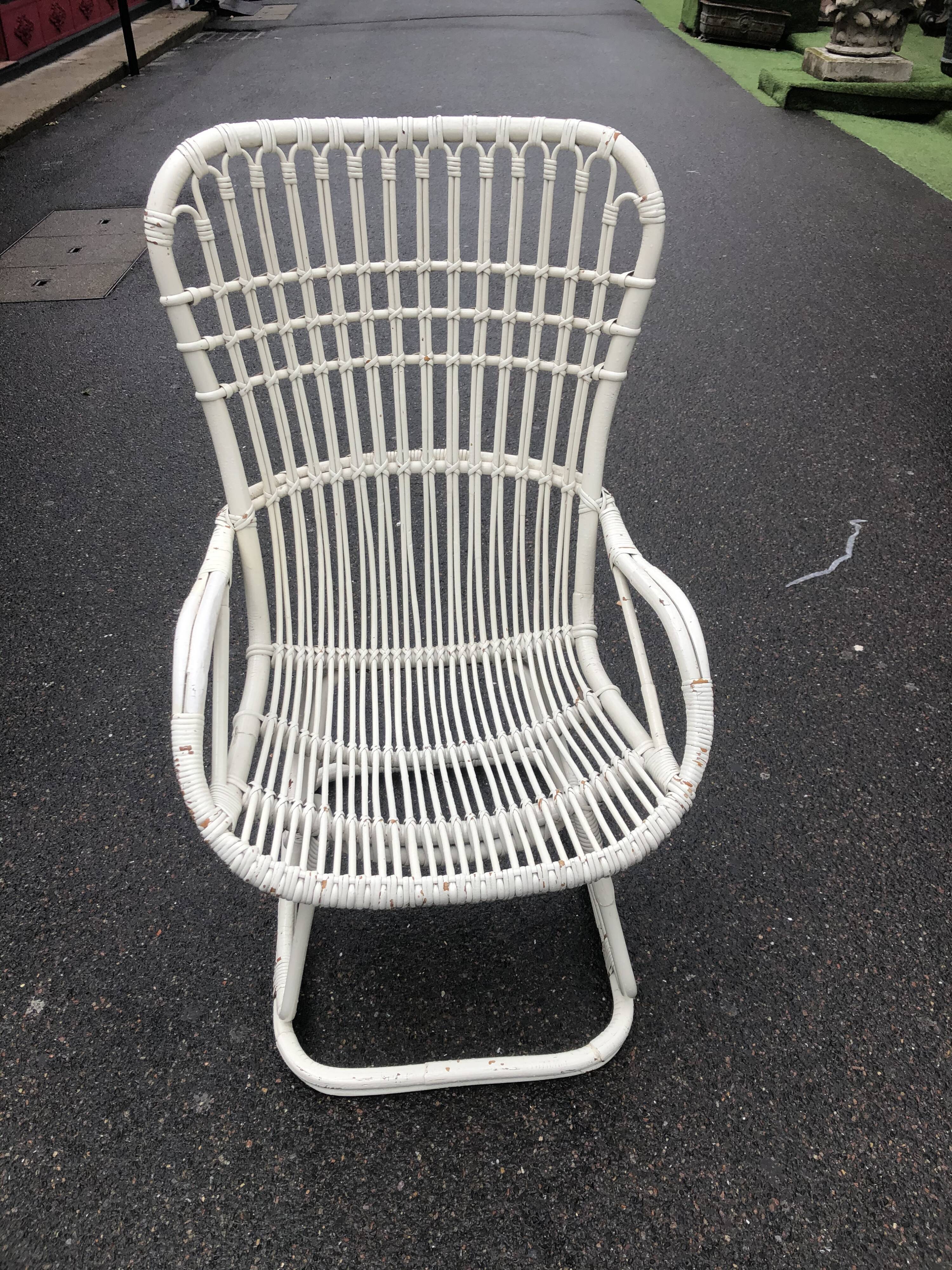 White wicker armchair