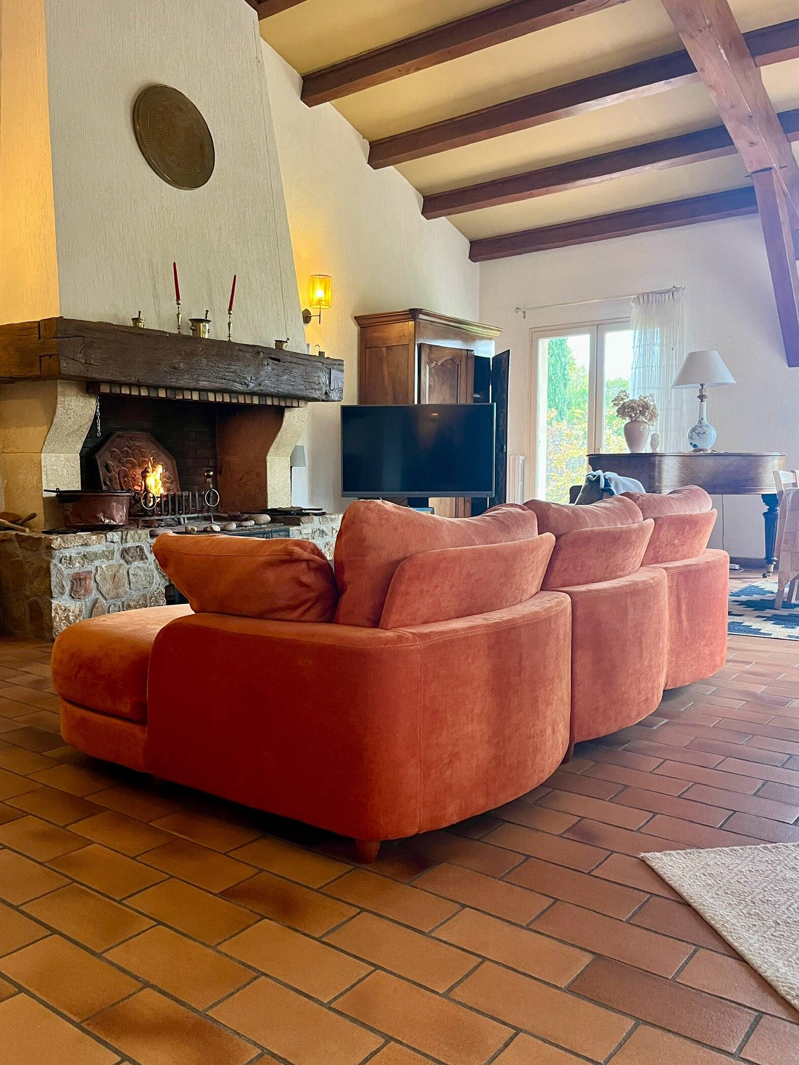 Vintage canapé and Viscoti fabric chaise longue