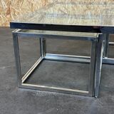 Table basse chrome & laiton 2 tables gigognes