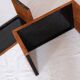 Pair of cognac suede side tables in the style of Jean Michel Frank.
