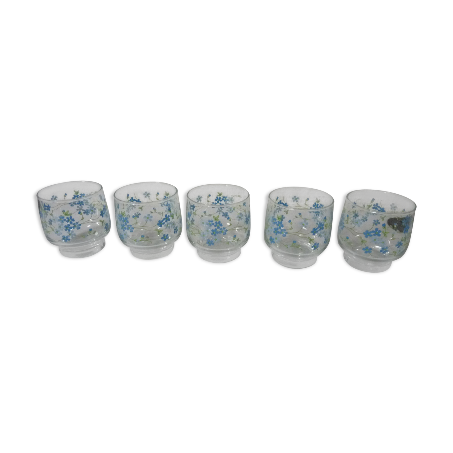 Lot of 5 glasses water myosotis blue flower decoration