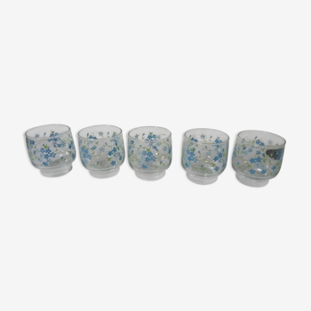 Lot de 5 verres à eau décor myosotis fleur bleu