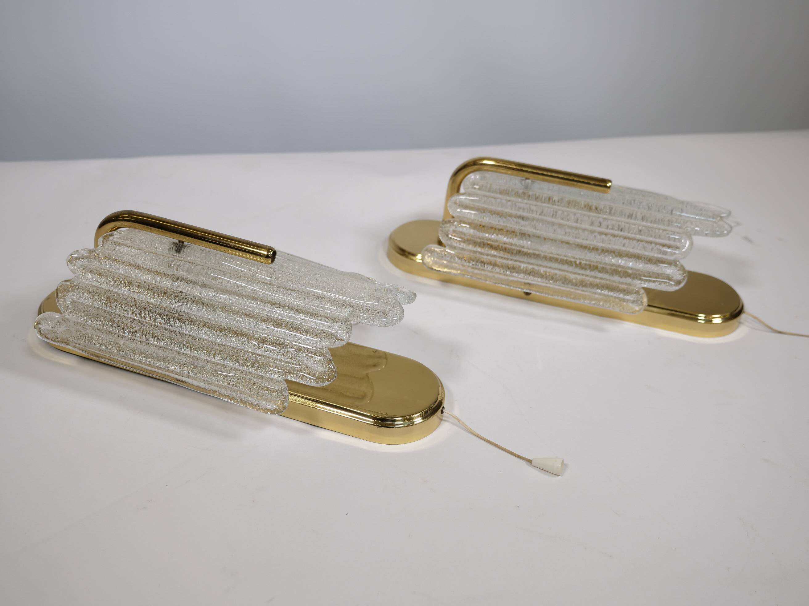Brass and Ice Glass Wall Lamps by Carl Fagerlund for JBS, Set of 2, 1970s