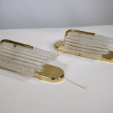 Brass and Ice Glass Wall Lamps by Carl Fagerlund for JBS, Set of 2, 1970s