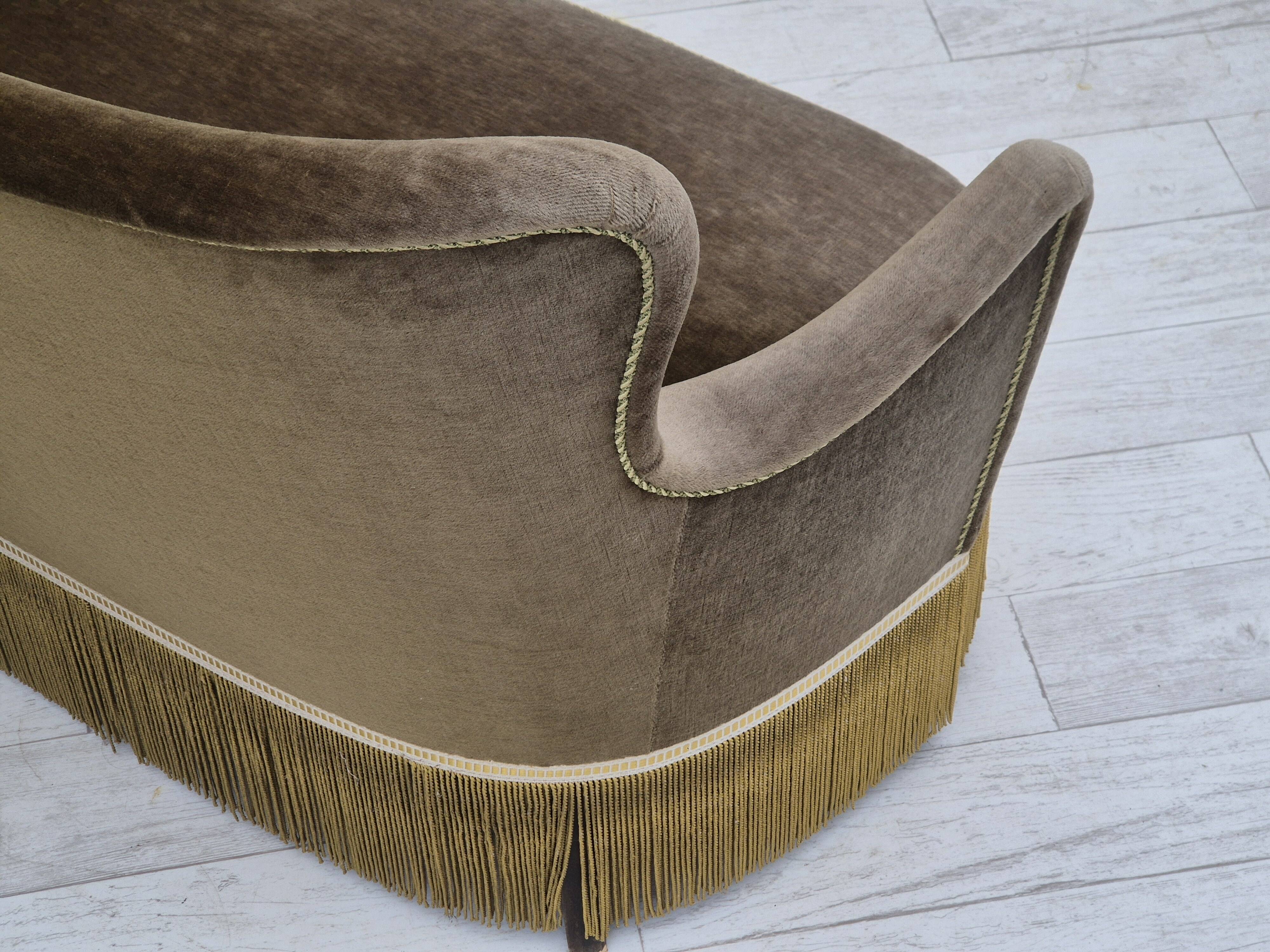 1960s, Danish 2-seater sofa, green furniture velour, original condition.