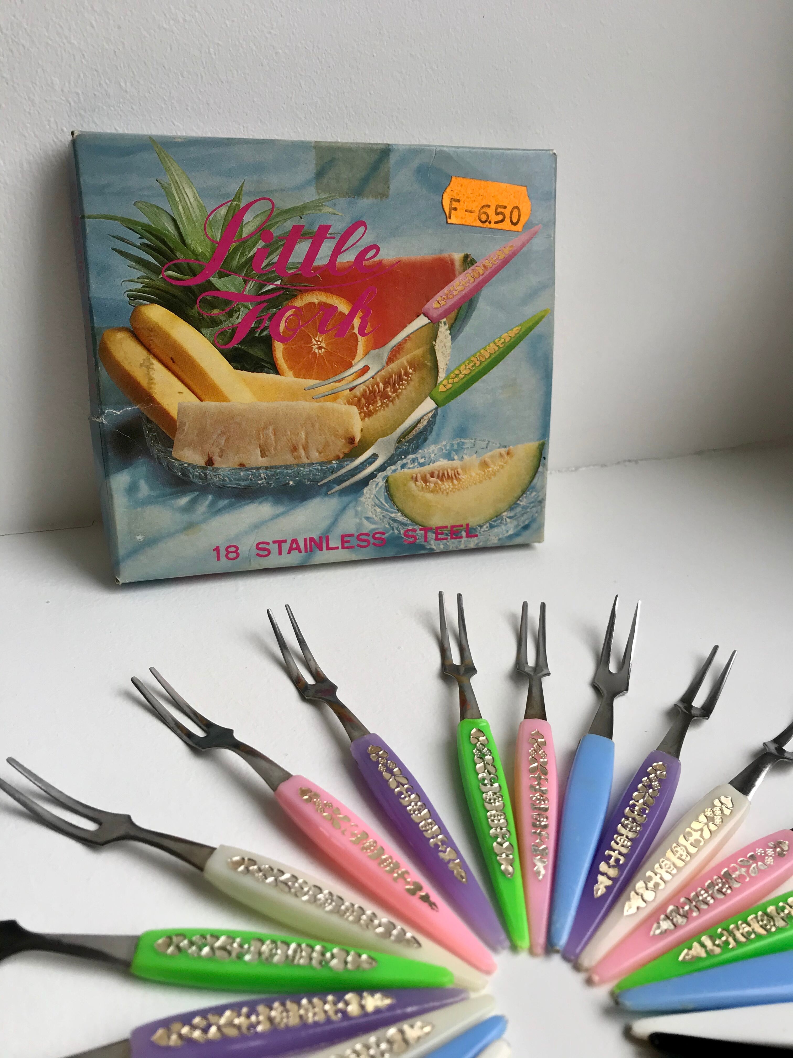 Set of 18 mini forks fruit aperitif 70s