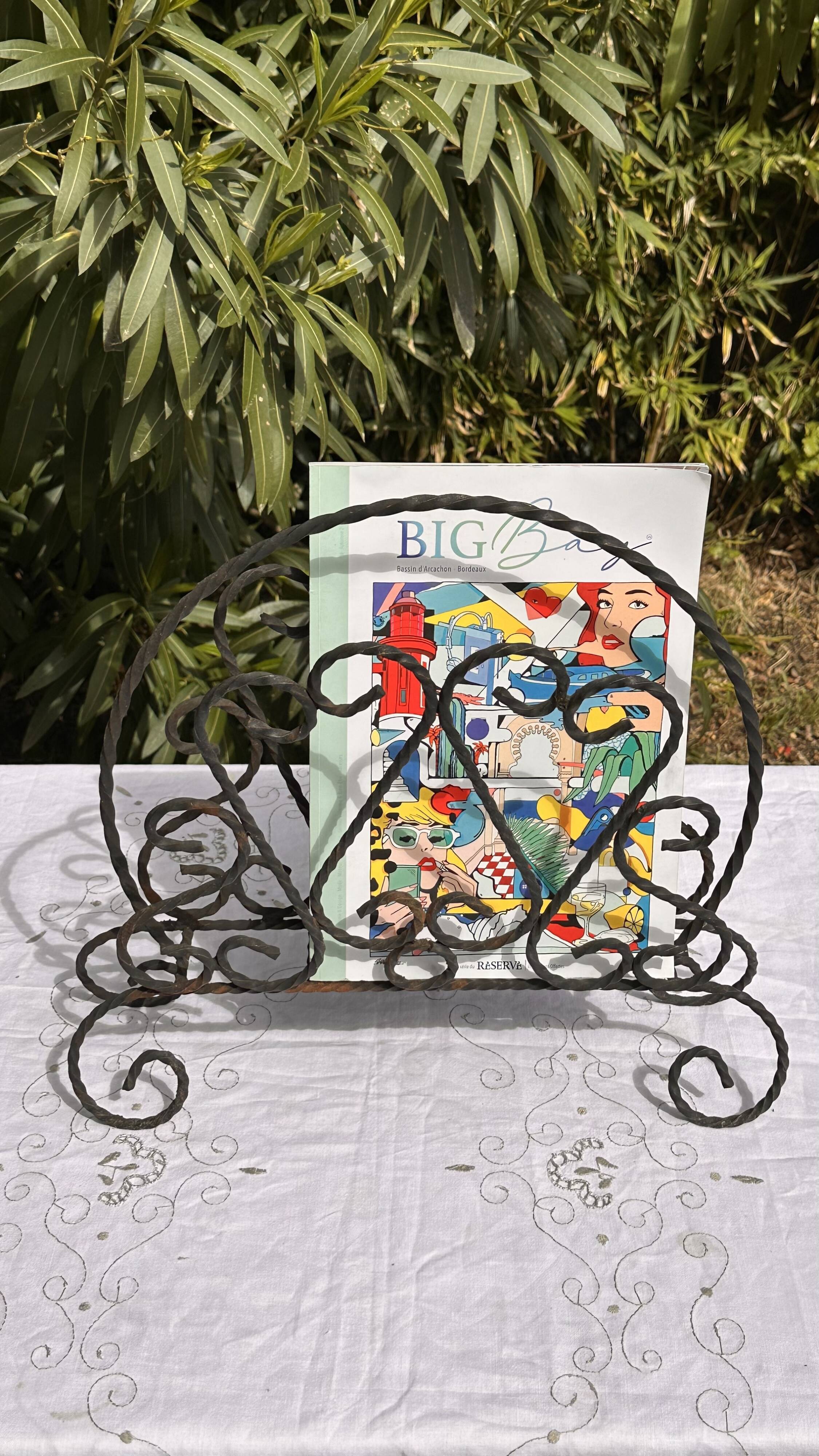 Vintage Magazine Rack - Twisted Wrought Iron Magazine or Vinyl Record Holder