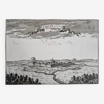 17th century copper engraving "Marienbourg (Malbork, Poland)" By Pontault de Beaulieu