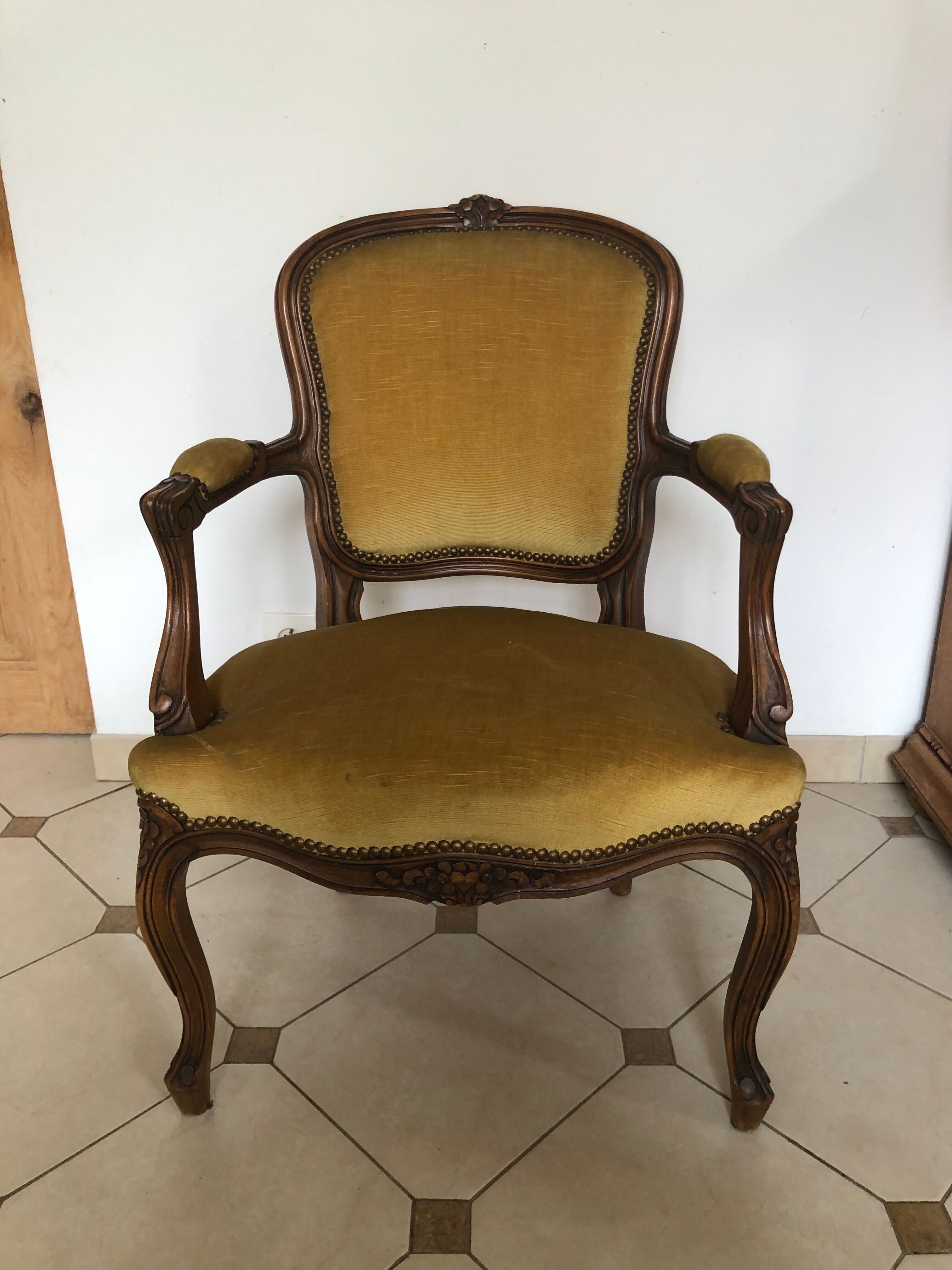 Louis XV mustard style armchair