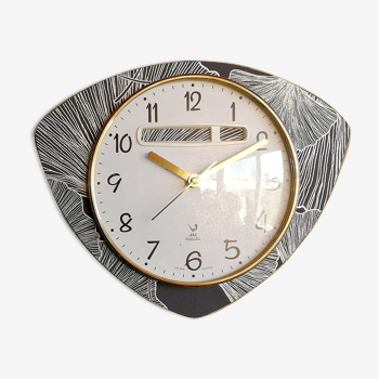 Vintage formica clock silent wall clock "Jaz golden black"