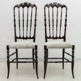 Pair of Gaetano Descalzi Midcentury Italian Chiavari High Back Chairs, 1950