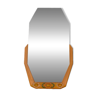 Miroir Octogonal biseauté Art Déco, Teck, 131cm