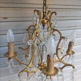 Rare old cage chandelier in gilded bronze and crystal 4 lights / WORKING CONDITION LEFT?