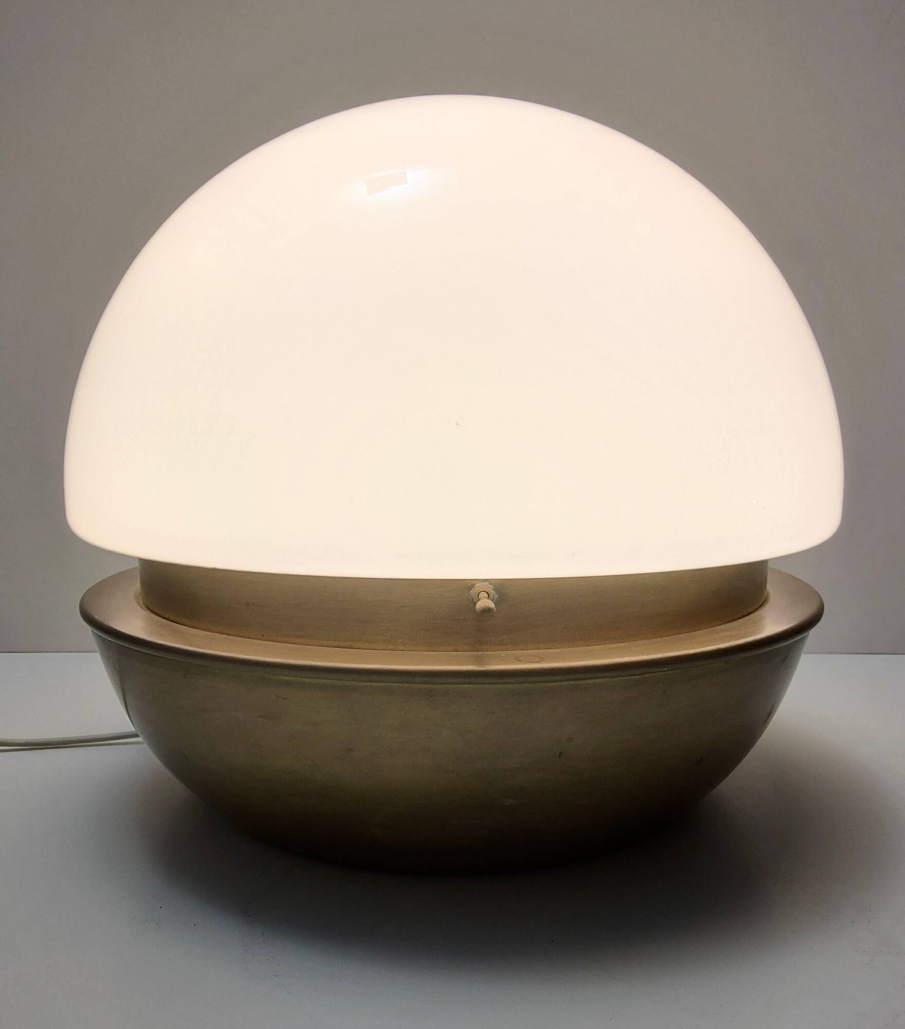 Space Age White Opaline Murano Glass and Brass Table Lamp, Italy