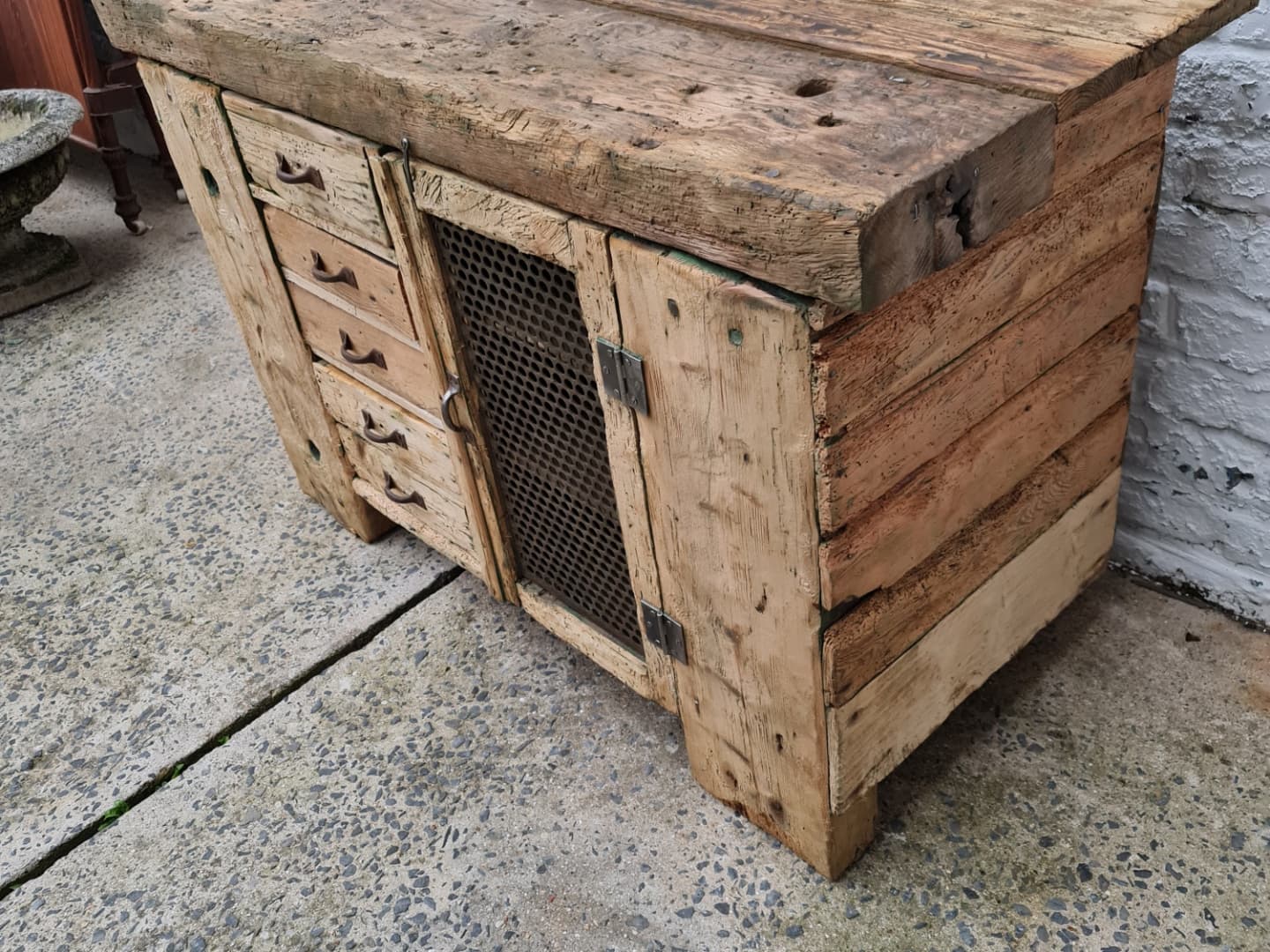 Old established a door and five drawers raw wood