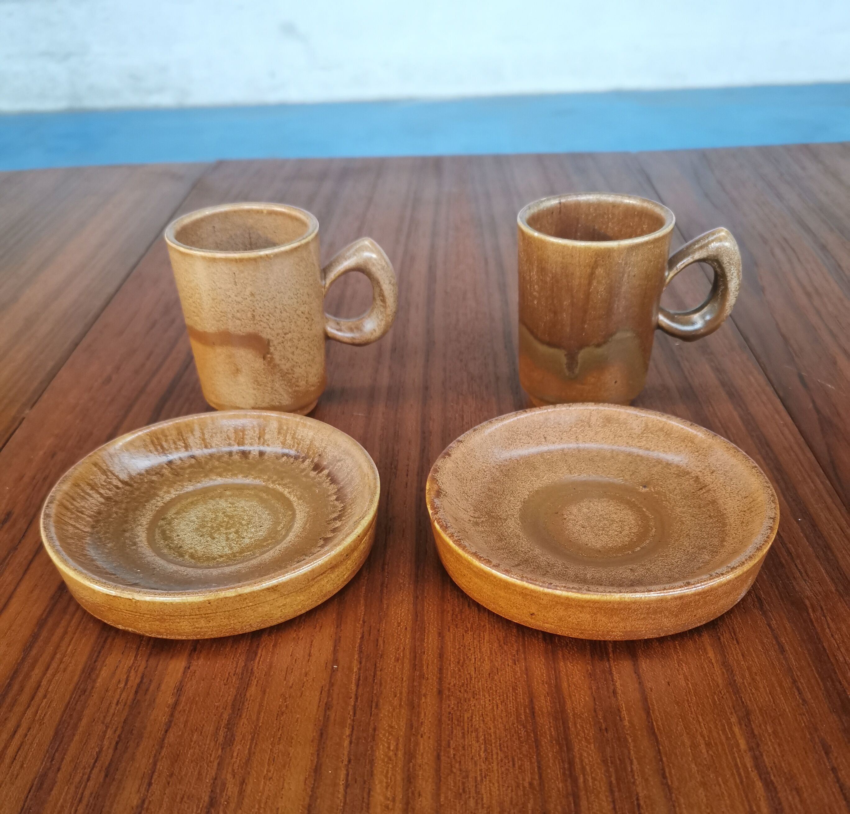 Duo of vintage stoneware cups