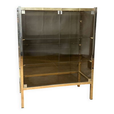 Vitrine en laiton chromé et verre fumé