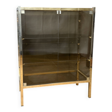 Chrome-plated brass display cabinet with smoked glass.