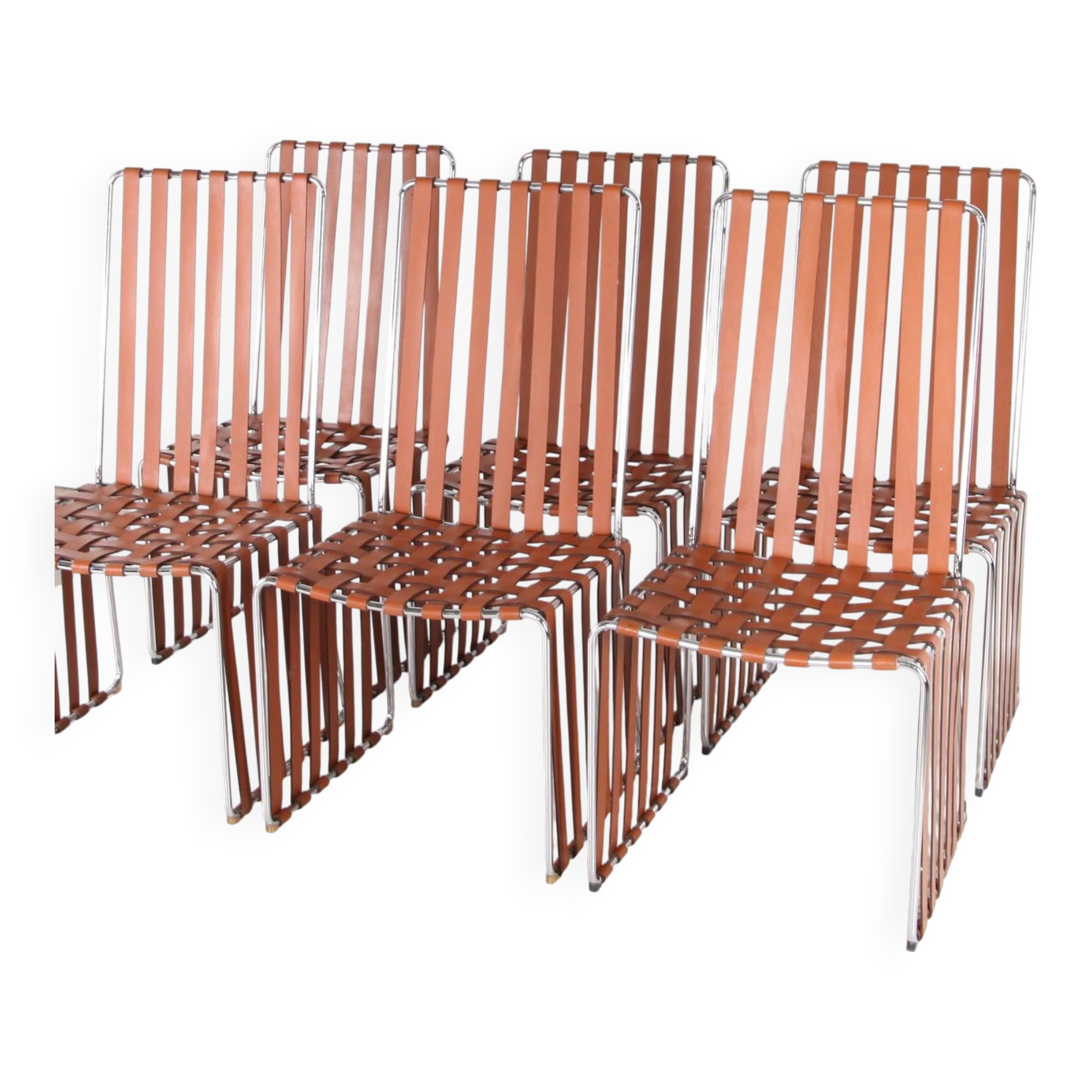 Suite de 6 chaises en cuir et chrome