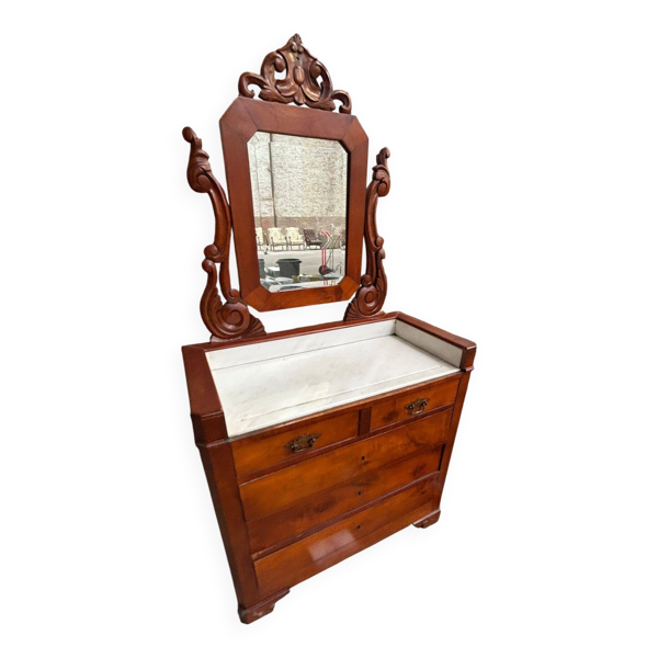 Coiffeuse ancienne avec marbre et miroir