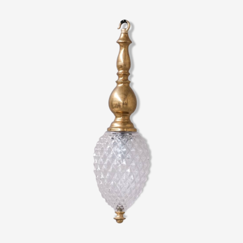 Mid-century brass and glass thin pendant light